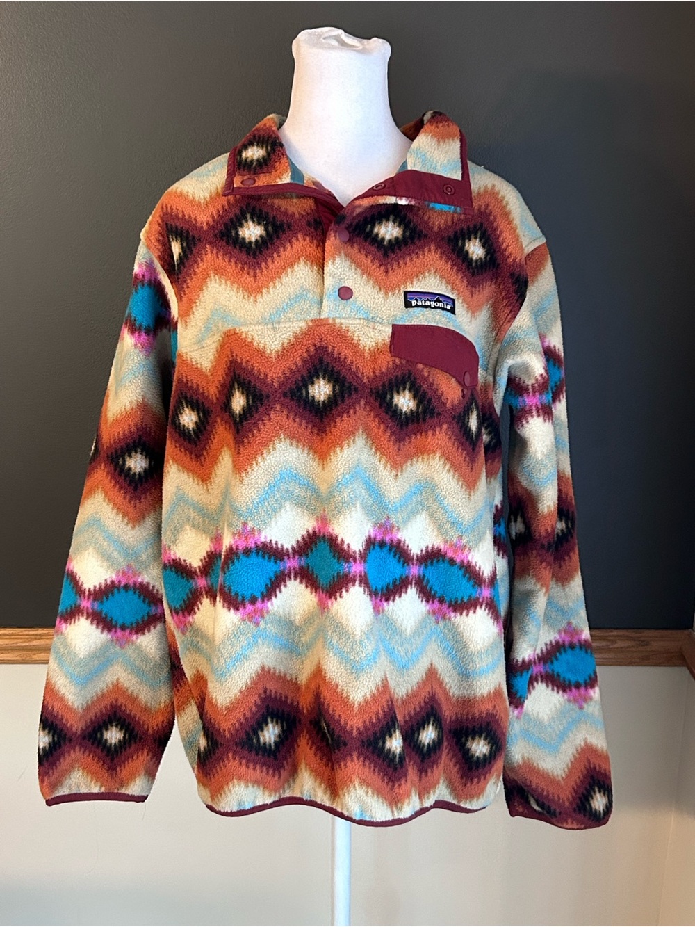 Patagonia Synchilla Snap T Pullover Timber Twist Cinder Red Aztec Women’s Medium